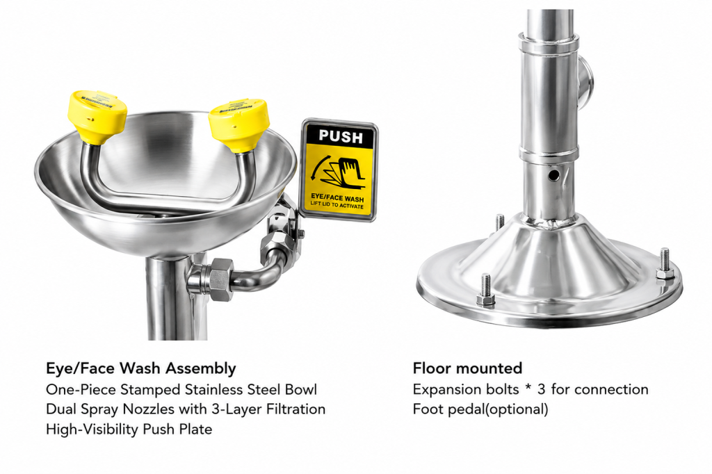 Pedestal Emergency Eye/Face Wash Station DAAO6620 3 Emergency Eyewash Assembly